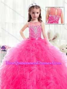 2016 Cute Bateau Hot Pink Little Girl Pageant Dresses with Beading