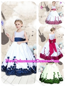 2016 Cute Scoop Long Little Girl Pageant Dresses with Bowknot