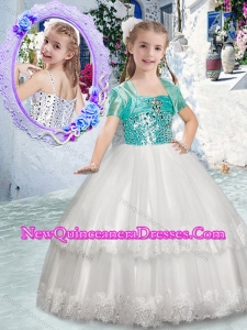 Customized Spaghetti Straps 2016 Little Girl Pageant Dresses with Beading and Lace