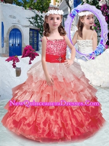 Beautiful Spaghetti Straps Little Girl Pageant Dresses with Beading and Ruffled Layers