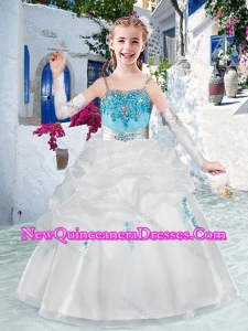 2016 Latest Spaghetti Straps Flower Girl Dresses with Appliques and Bubles