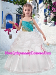 Beautiful Spaghetti Straps Cute Little Girl Pageant Dresses with Appliques and Bubles