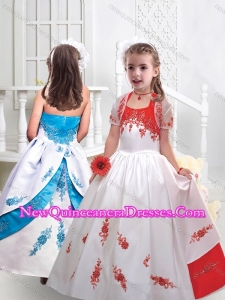 Fashionable Halter Top Satin Little Girl Pageant Dresses with Appliques