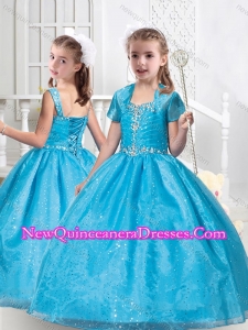 Hot Sale Ball Gown Straps Beading Little Girl Pageant Dresses in Teal