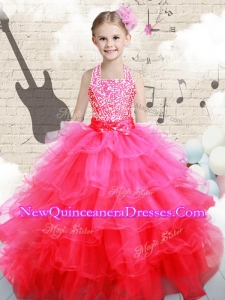 2016 Beautiful Halter Top Hot Pink Little Girl Pageant Dresses with Beading