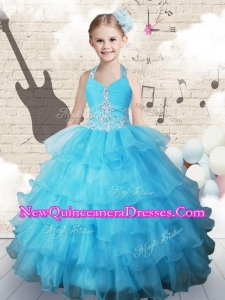 2016 Halter Top Little Girl Pageant Dresses with Beading and Ruffled Layers