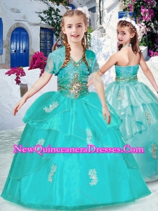 Cute Halter Top Turquoise Little Girl Pageant Dresses with Appliques