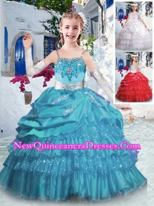 Cute Spaghetti Straps Little Girl Pageant Dresses with Ruffled Layers and Appliques