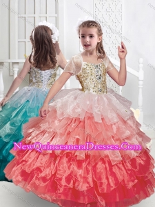 Cute Spaghetti Straps Little Girl Pageant Dresses with Ruffled Layers and Beading