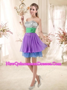 2016 Most Popular Sweetheart Multi Color Short Dama Dresses with Sequins