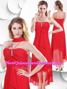 2016 Best Spaghetti Straps High Low Red Dama Dresses with Beading