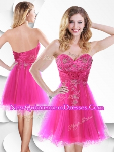 Cheap Short Hot Pink Damas Dresses with Beading and Hand Made Flowers
