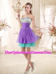 Low Price Sweetheart Short Damas Dresses with Sequins and Belt