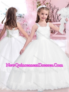 2016 Classical Straps Laced and Applique Long Little Girl Pageant Dresses with Zipper Up