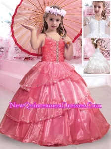 2016 Exclusive Really Puffy V Neck Organza Little Girl Pageant Dresses with Beading