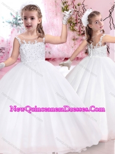 2016 Pretty See Through Scoop Little Girl Pageant Dresses with Appliques and Beading