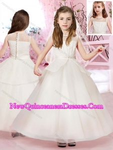 2016 Classical See Through Ankle Length Little Girl Pageant Dresses with Belt and Lace