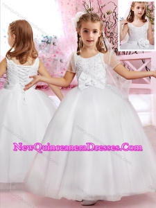 2016 Elegant Scoop Handcrafted Flower and Applique Little Girl Pageant Dresses in Tulle