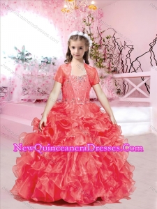 2016 Exquisite Visible Boning Red Little Girl Pageant Dresses with Beading and Ruffles