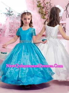 2016 Latest Ankle Length Belted with Beading Little Girl Pageant Dresses with Lace Up