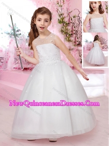 2016 Modest Scoop Ankle Length Tulle Little Girl Pageant Dresses with Appliques
