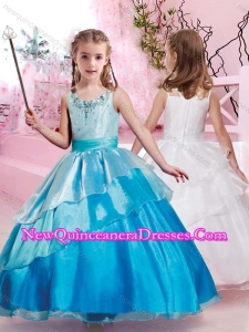 2016 New Style Scoop Organza Little Girl Pageant Dresses with Colorful Beading