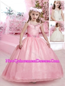 2016 Simple Puffy Skirt Straps Little Girl Pageant Dresses with Beading and Belt