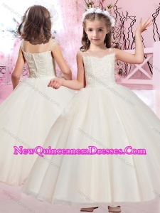 2016 Beautiful Ball Gown Bateau Applique Little Girl Pageant Dresses with Cap Sleeves