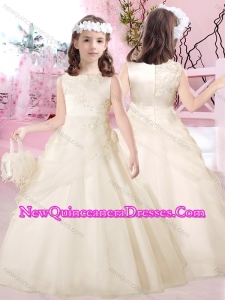 2016 Beautiful Bateau Satin and Tulle Little Girl Pageant Dresses with Appliques