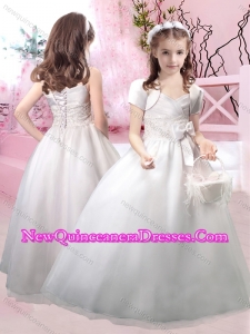 2016 Beautiful Straps Applique and Bowknot Little Girl Pageant Dresses with Lace Up