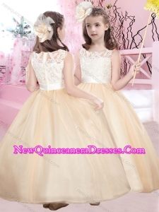 2016 Cheap Scoop Ankle Length Little Girl Pageant Dresses in Champagne and White