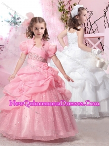 2016 Latest Straps Ball Gown Little Girl Pageant Dresses with Beading and Pick Ups