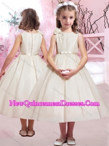 2016 Modern Hand Made Flower and Belted Little Girl Pageant Dresses with Bateau