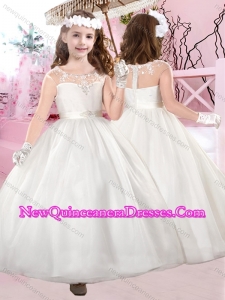 2016 Modest Cap Sleeves Scoop Beaded Little Girl Pageant Dresses with Ankle Length