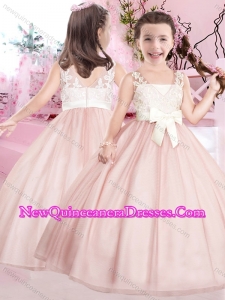 2016 New Baby Pink and White Little Girl Pageant Dresses with Appliques and Bowknot