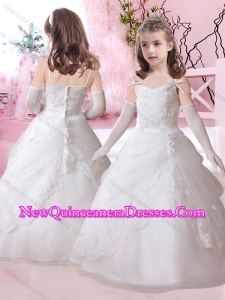 2016 New Style Spaghetti Straps A Line Little Girl Pageant Dresses with Appliques