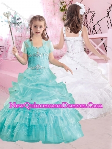 2016 Pretty Straps Beaded and Pick Ups Little Girl Pageant Dresses in Aqua Blue