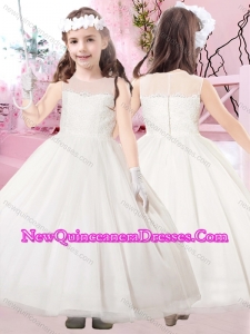 Modern Scoop Applique White Little Girl Pageant Dresses in Tulle for 2016