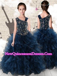 2016 Gorgeous Navy Blue Little Girl Pageant Dresses with Beading and Ruffles