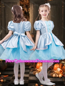 Cute Square Bowknot Two Tone Cute Little Girl Pageant Dresses in Organza and Taffeta