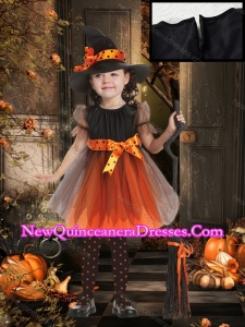 Lovely A Line Scoop Bowknot Cute Little Girl Pageant Dresses in Orange Red and Black