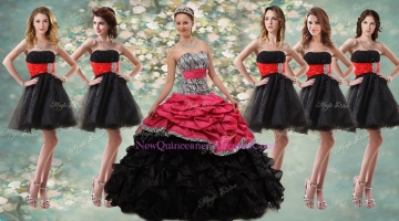 Pretty Zebra Ruffled Red and Black Quinceanera Dress and Beaded Short Dama Dresses