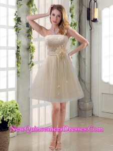 Handmade Flower Strapless Lace Dama Dresses with Mini Length