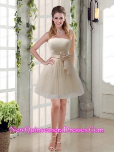 Simple Ruching Strapless Princess Dama Dresses with Bowknot