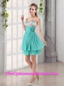 Sweetheart A Line Dama Dresses with Sequins and Handle Made Flowers