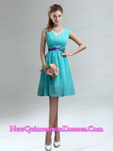 Elegant V Neck Ruched Dama Dresses with Belt for Sale