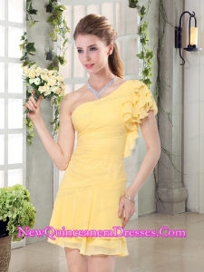 Flirting One Shoulder Cap Sleeve Dama Dresses Mini Length