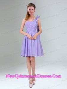 Gorgeous Mini Length Lavender Dama Dresses with Ruching and Handmade Flower