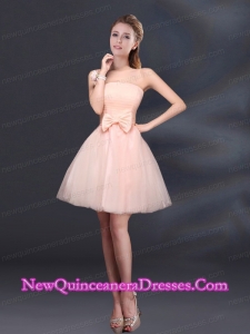 2015 Bowknot A Line Strapless Dama Dresses with Lace Up
