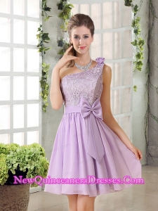 One Shoulder Lilac Dama Dresses with Bowknot for 2015